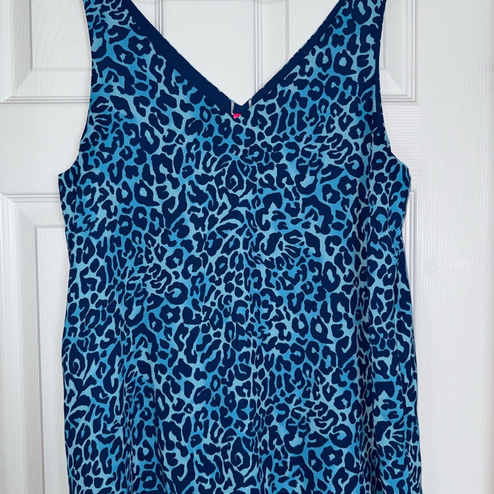 Lilly Pulitzer Blue Leopard Print Florin V-Neck Sleeveless Top